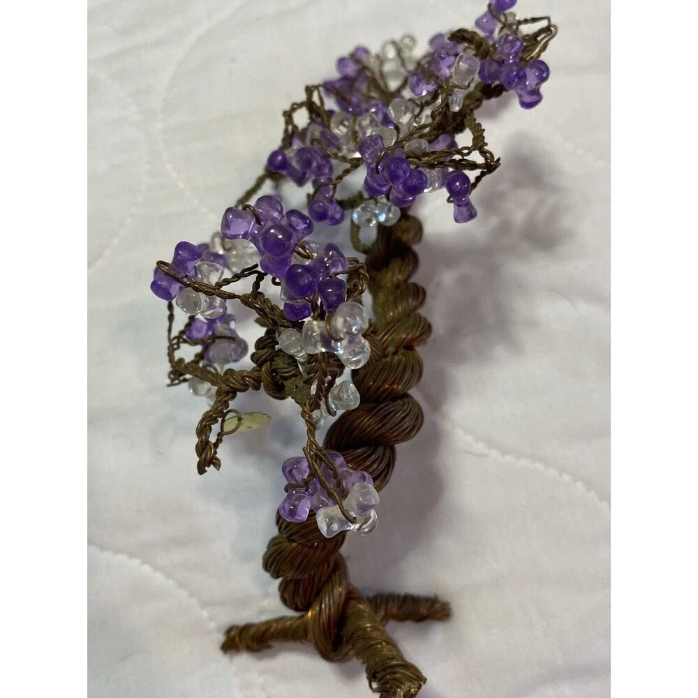Bonsai Tree Of Life With Purple Beads Copper Wire